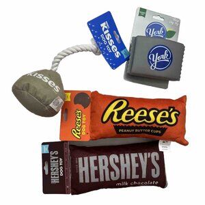 Hersheys set of small dog toys Reeses Kisses York Crinkle Squeak